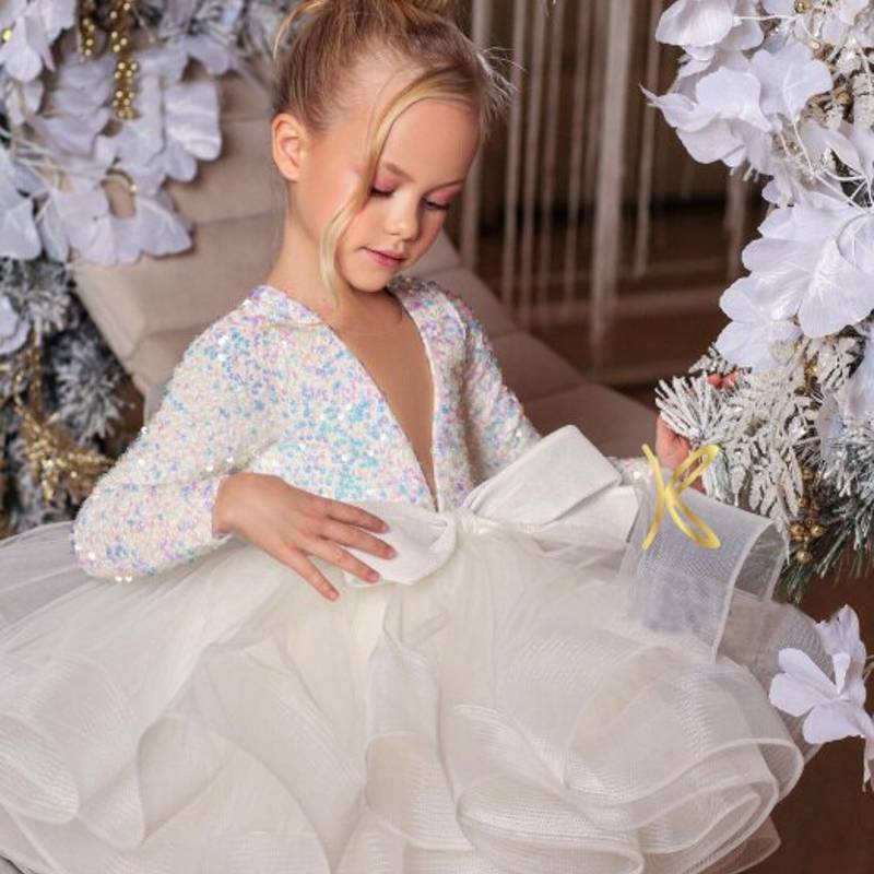 robe cérémonie fille illusion blanche