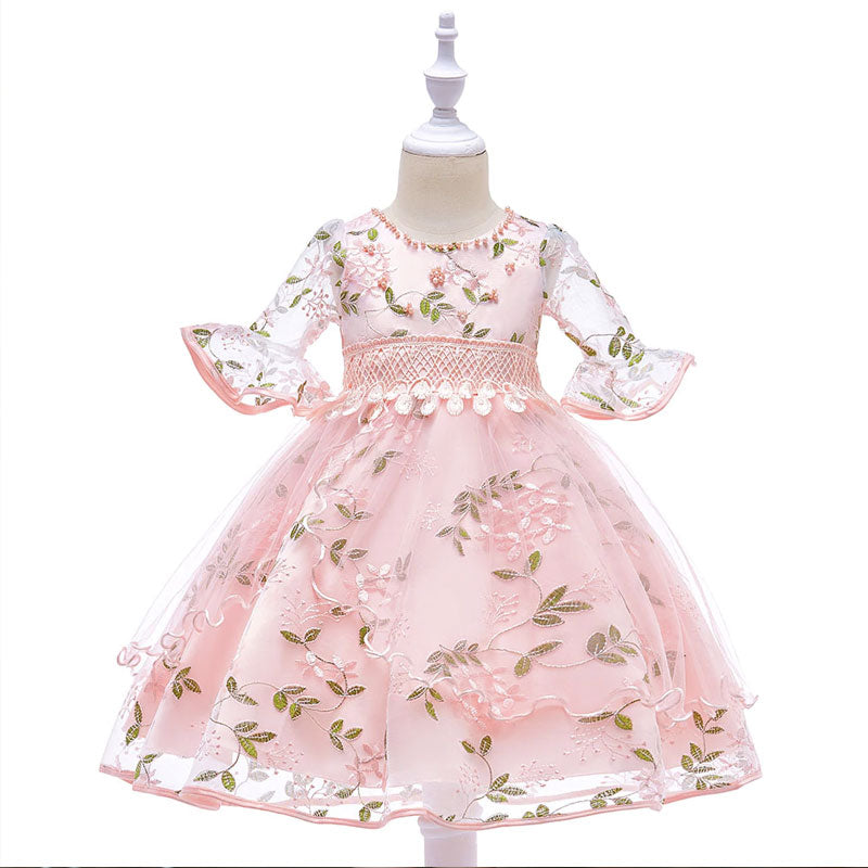 robe de cérémonie fille rose à fleurs