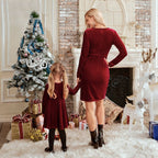 Robe identique mère et fille rouge velours