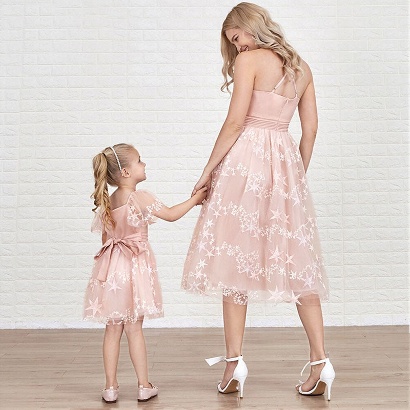 Robe mère et fille rose étoile