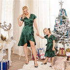 robe mère fille satinée verte