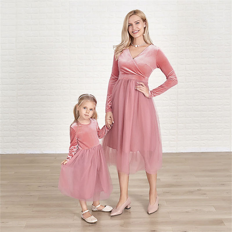 robe mère fille velours rose