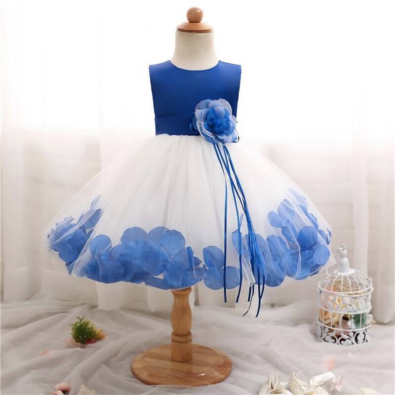 Robe princesse bébé pétale de bleu