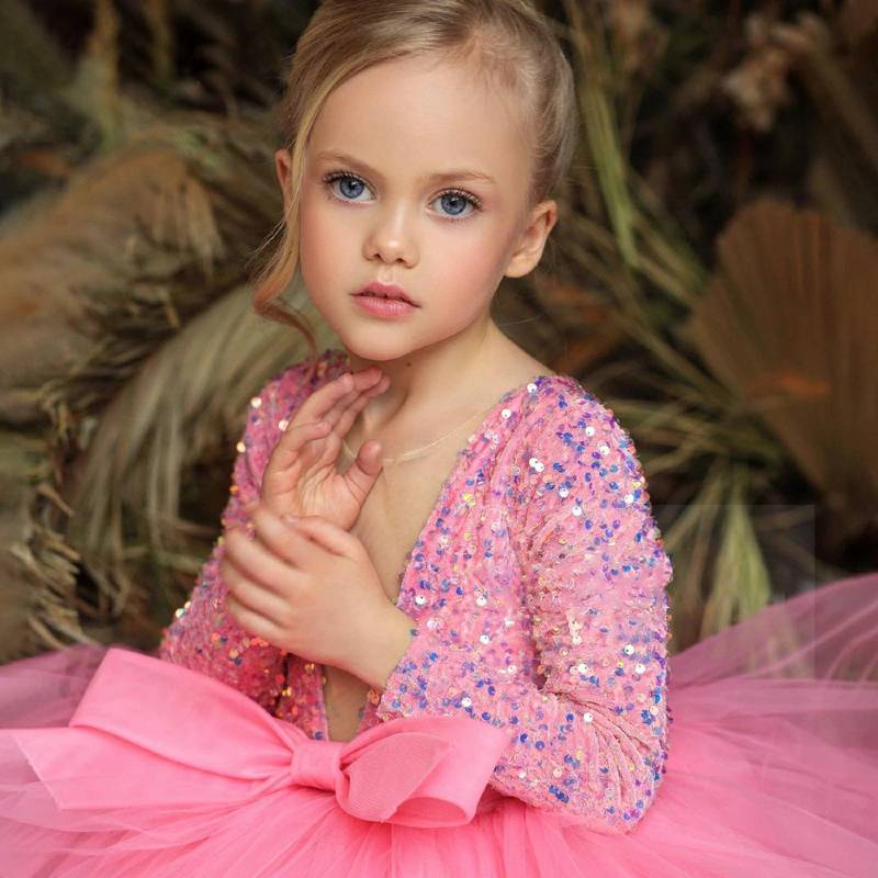 robe rose de cérémonie fille à paillettes
