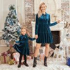 robe velours mère et fille bleu 