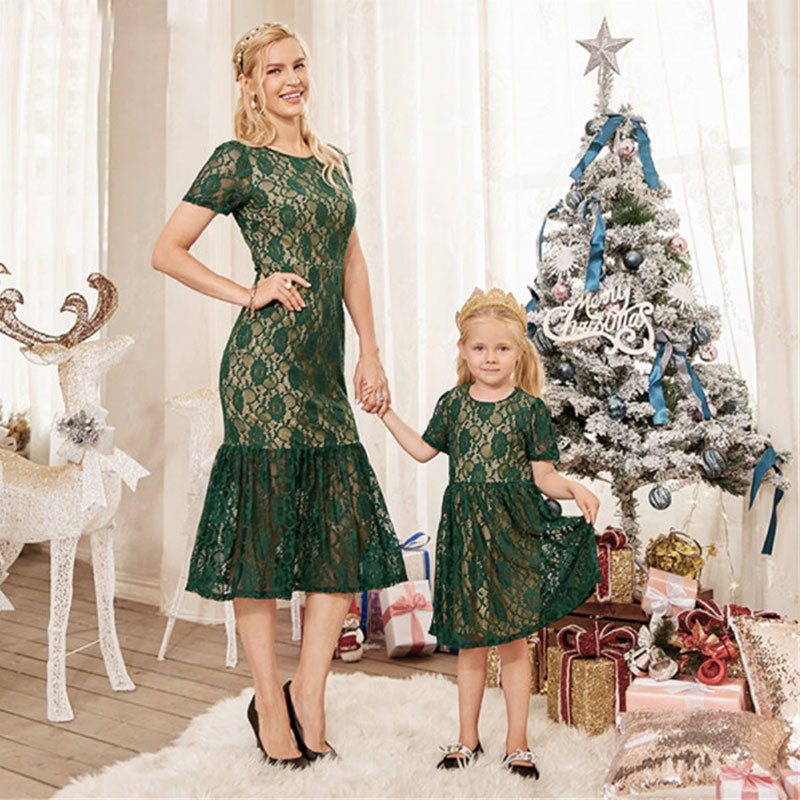 Robe verte courte mère et fille